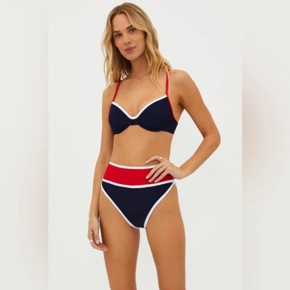 Beach Riot Carlota Women's Navy and Red Bikini Set B2688 - Picture 1 of 2